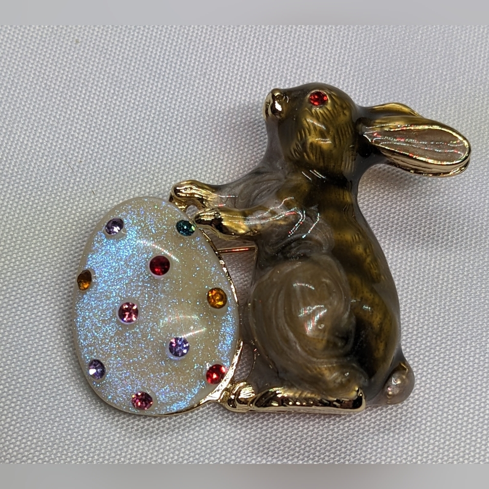 Swirled Enamel Bunny Brooch With Blingy Glitter Easter Egg